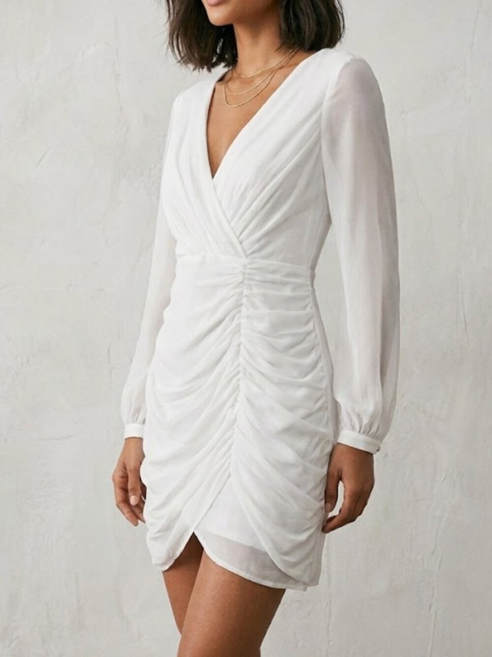 Ieena for Mac Duggal NWT White Ruched Long Sleeve Cocktail Dress Size 10